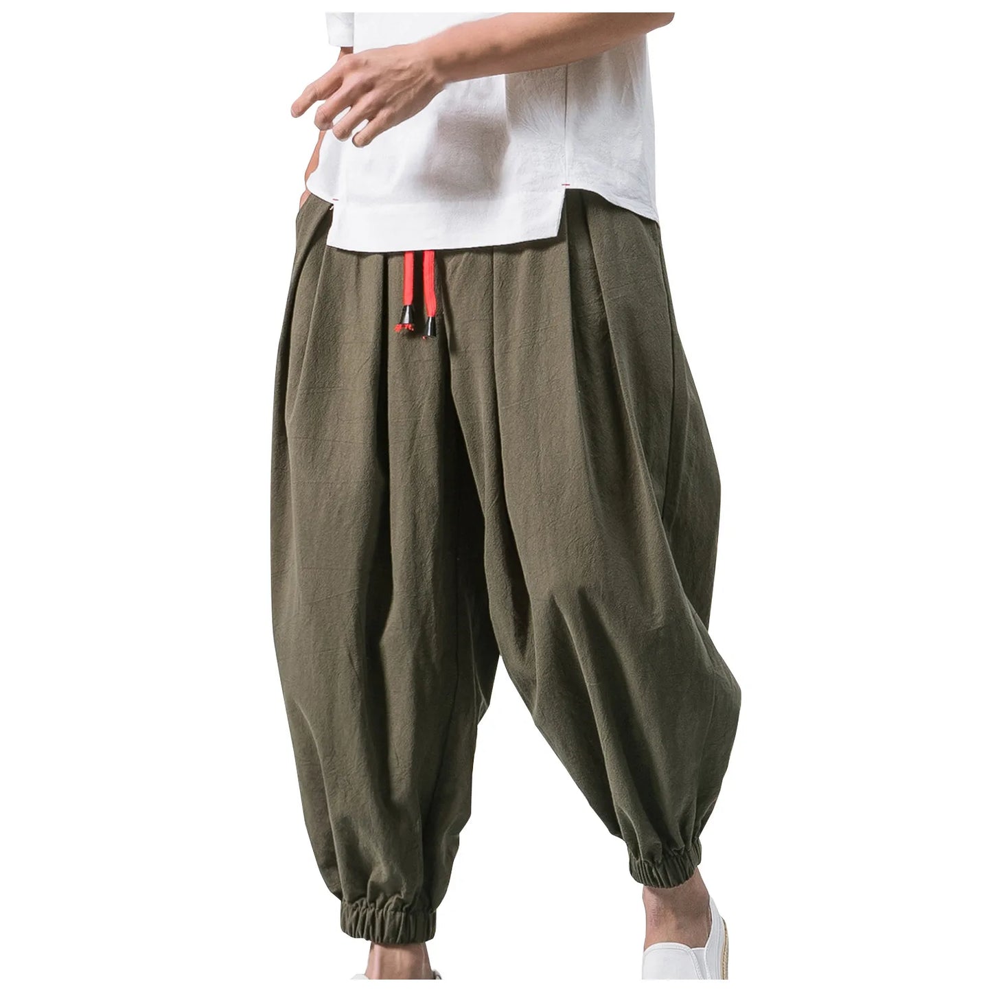 Men's Oversize Linen Harem Pants — Loose Wide Leg Casual Sweatpants Plus Size