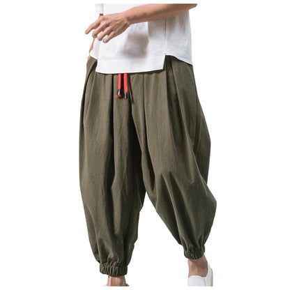 Men's Oversize Linen Harem Pants — Loose Wide Leg Casual Sweatpants Plus Size