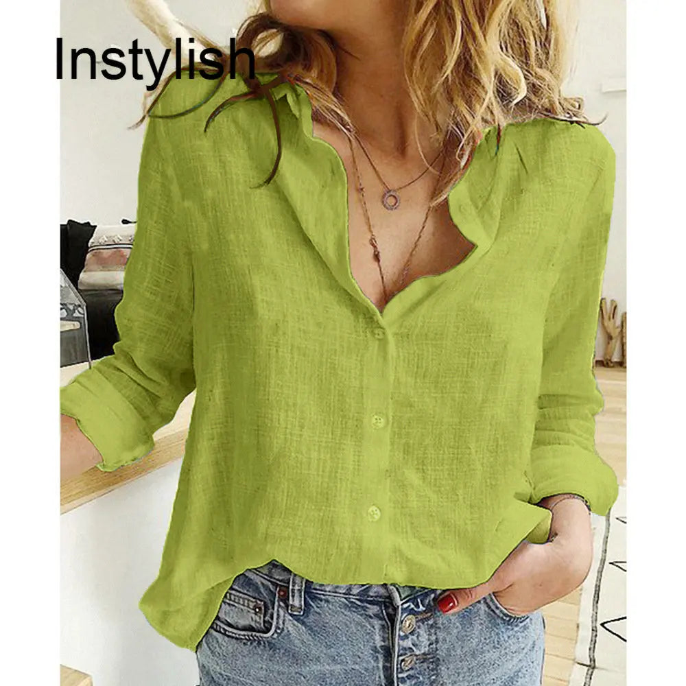 Women's Cotton Linen Loose Shirt — Y2K Streetwear Harajuku Tunic Blouse