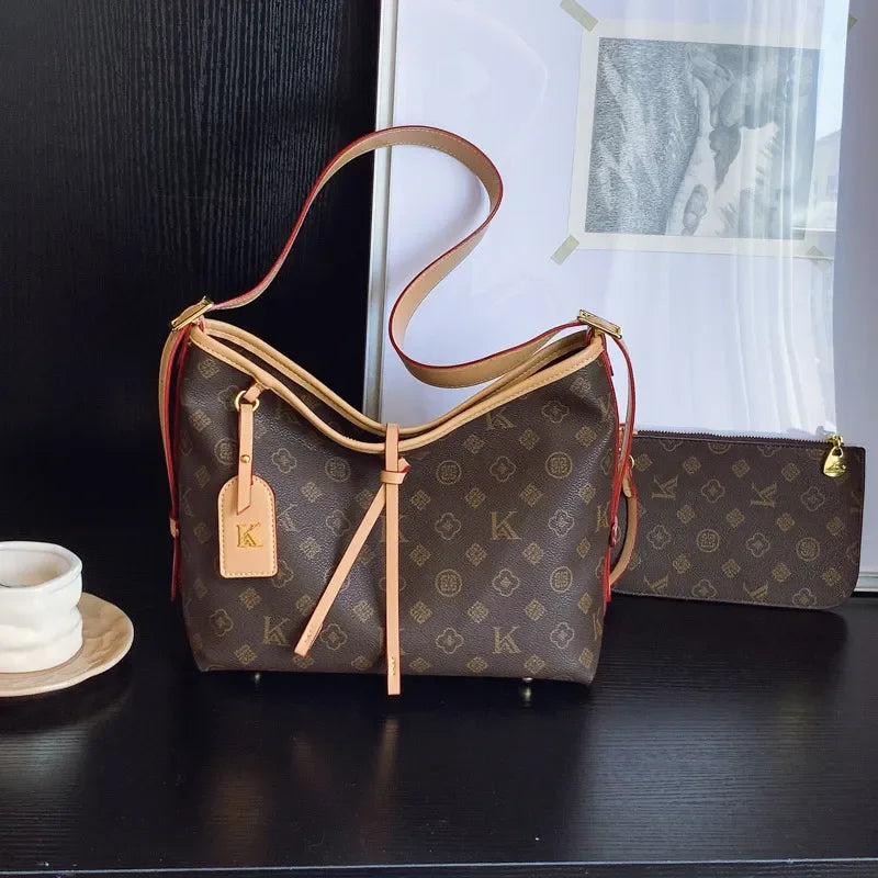 Brown Commuter Tote, Large Capacity Shoulder Bag
