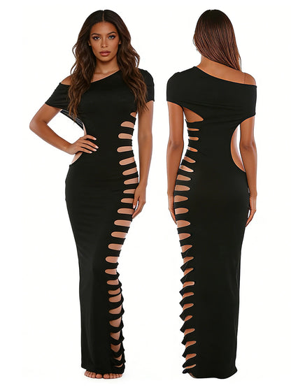 Women's One Shoulder Bodycon Dress — Side Cutout Sleeveless Party Dress