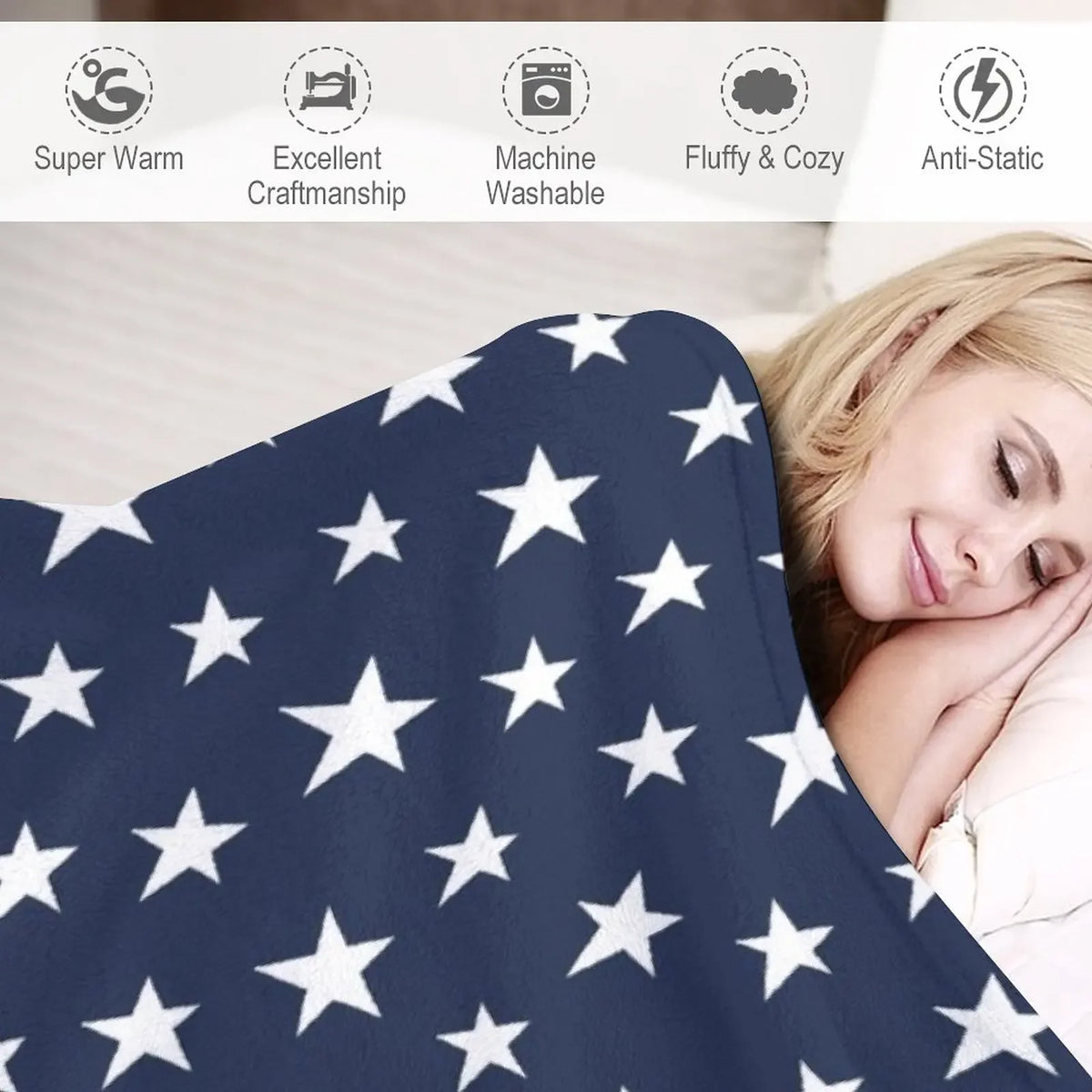 Rustic Stars on Navy Blue Throw Blanket Plaid Blankets For Bed Luxury Blanket anime