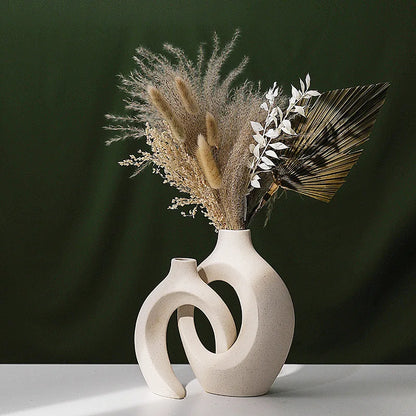 Modern Imitation Ceramic Vase Set of 2 Hollow Scandinavian Medieval Aesthetic Decorative Flower Vases for Home Decor