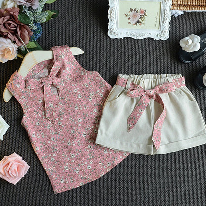 Baby Girls Sleeveless Vest & Shorts 2-Piece Set