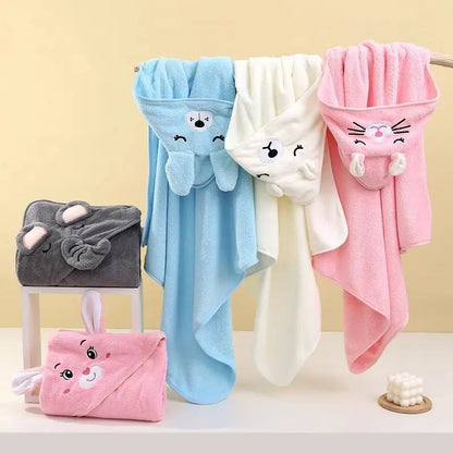 Cartoon Hooded Baby Bath Towel & Swaddle Wrap