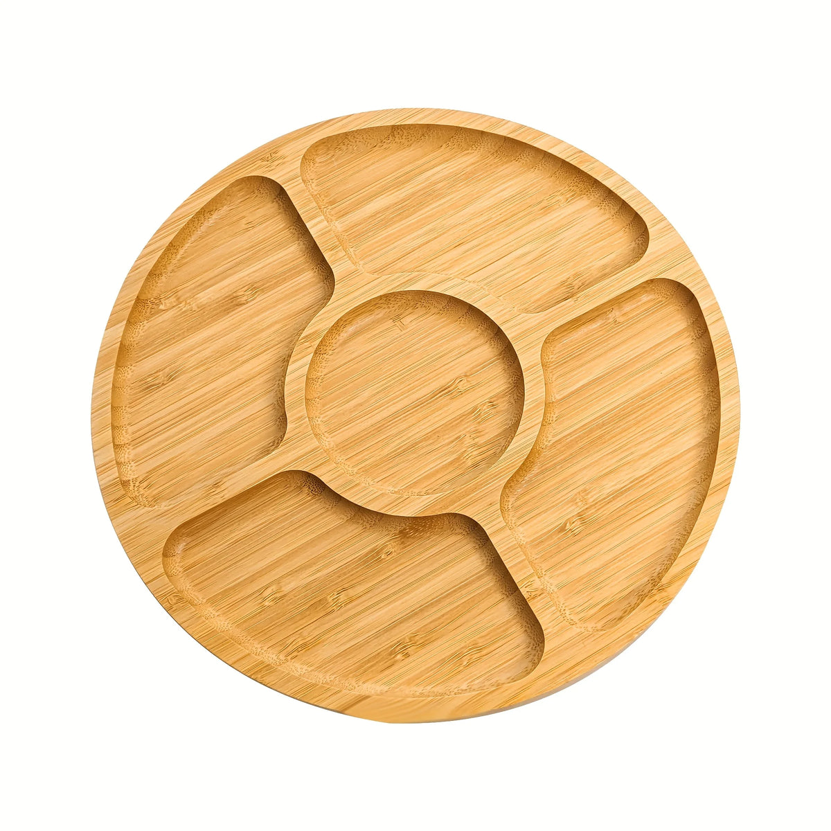 Wooden Divided Serving Trays Appetizer Tray 5 Dining Grids Snacks Bowls Round Serving Tray Serving Dishes Perfect for Parties