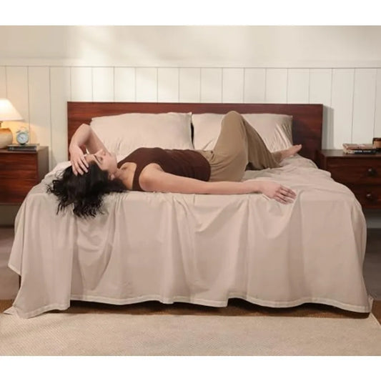 100% Cotton Percale Sheets Crisp Cooling Summer Bed Sheets for Hot Sleepers, Deep Pocket 12", Soft Peach Finish, Breathable and