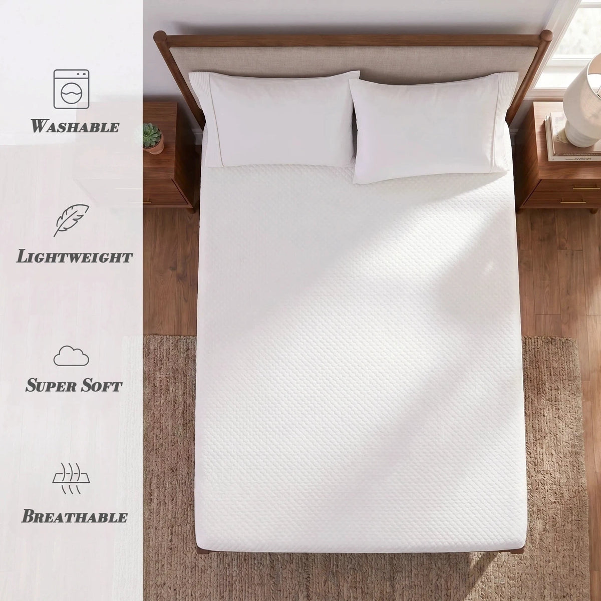 Solid Waterproof Fitted Sheet 15 Inch Deep Pocket Ultra Soft Elastic Bed Mattress Protector Cover Wrinkle‑Resistant Bed For Standard Size Beds