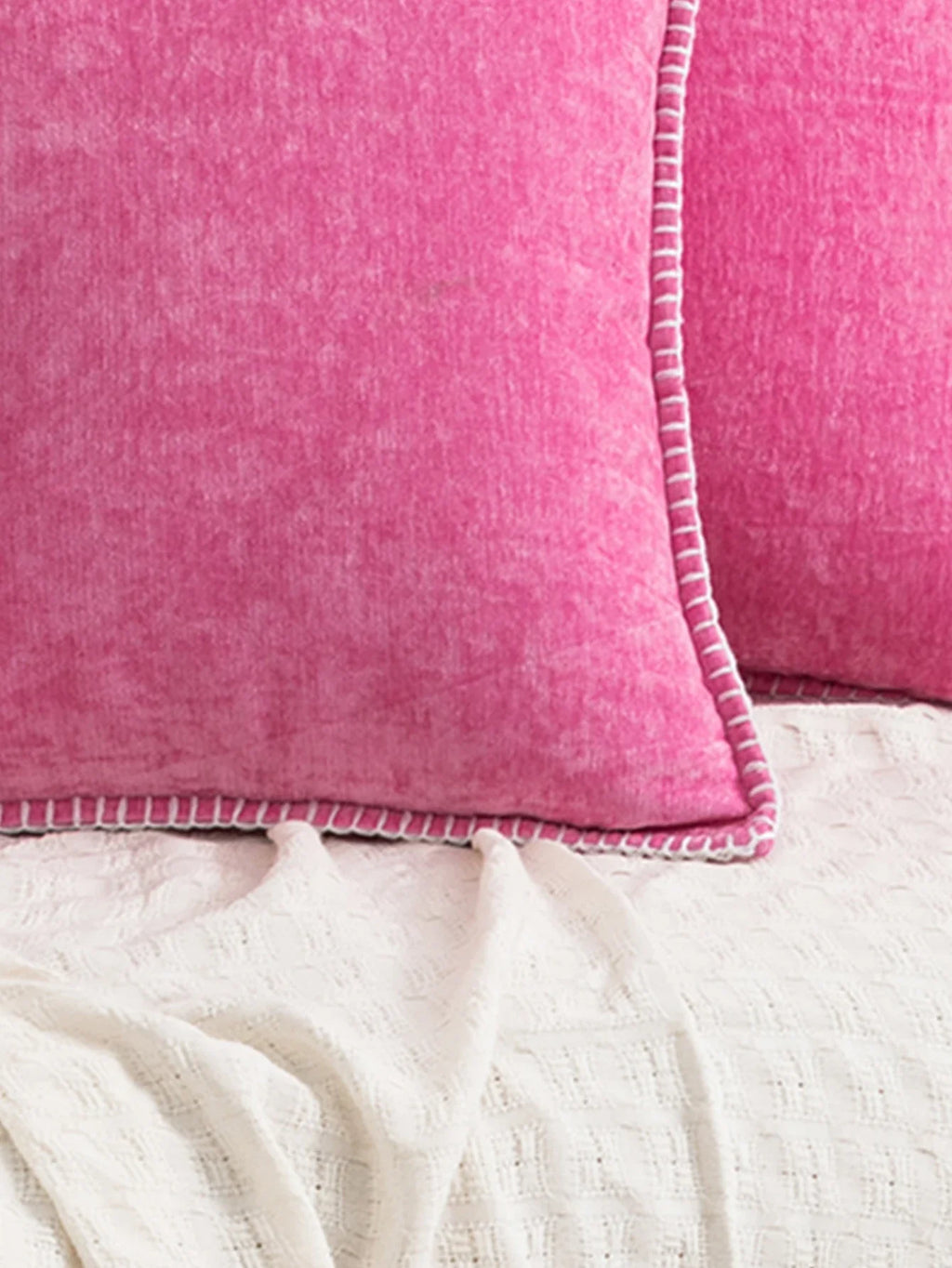 Pink Chenille Cushion Cover with Stitched Edge
