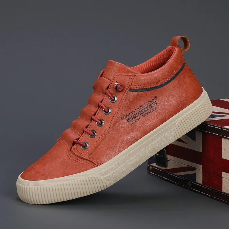 Spring New Men's Leather Shoes with Soft Sole and Anti Slip Casual Board Shoes Driving Shoes