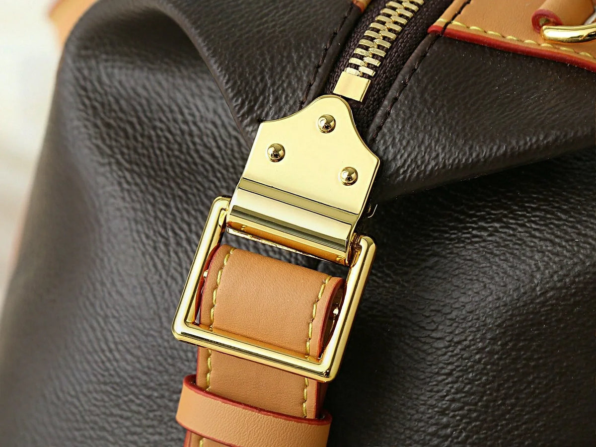 Dark Brown Pebbled Leather Boston Duffle Bag
