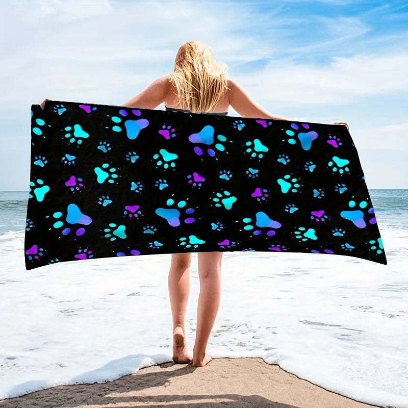 Microfiber Beach Towel — Geometric Dog Paw Print, Quick-Dry