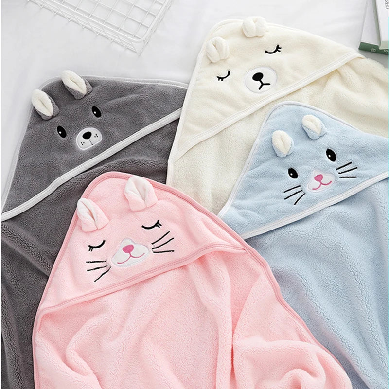Gray Hooded Coral Fleece Bath Towel Blanket