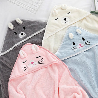 Gray Hooded Coral Fleece Bath Towel Blanket