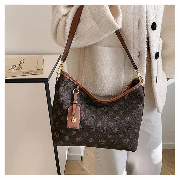 Beige Printed Commuter Tote, Large Capacity