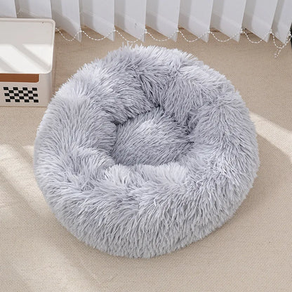 Striped Plush Round Nest Bed for Cats & Dogs