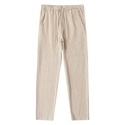 Men's Cotton Linen Pants — Breathable Solid Color Streetwear Trousers with Back Pocket