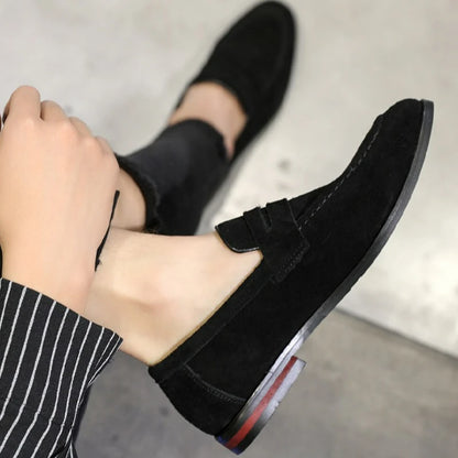 Men's Casual Shoes Suede Loafers Fashion Slip on Leather Shoes Soft Solid Dress Shoes Wedding Flats Plus Size Business Men Shoe