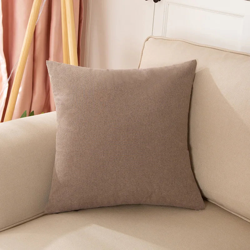 Solid-Color Cotton-Linen Cushion Cover
