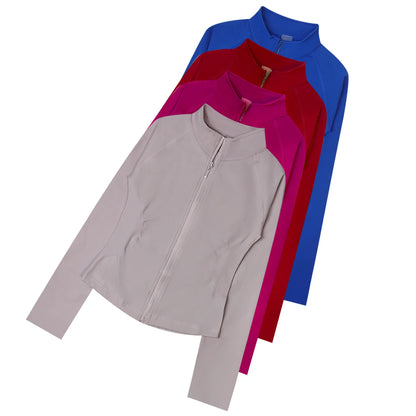 Women’s Zip-Up Sports Jacket — Seamless Long Sleeve Gym Activewear