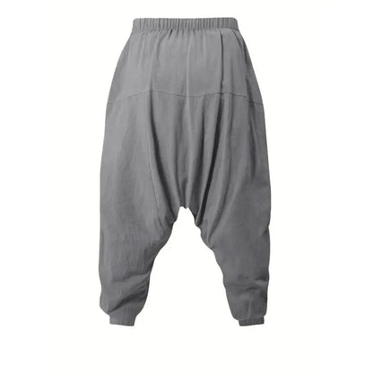 Men's Cotton Linen Harem Joggers — Drop Crotch Loose Fit Breathable Streetwear Pants