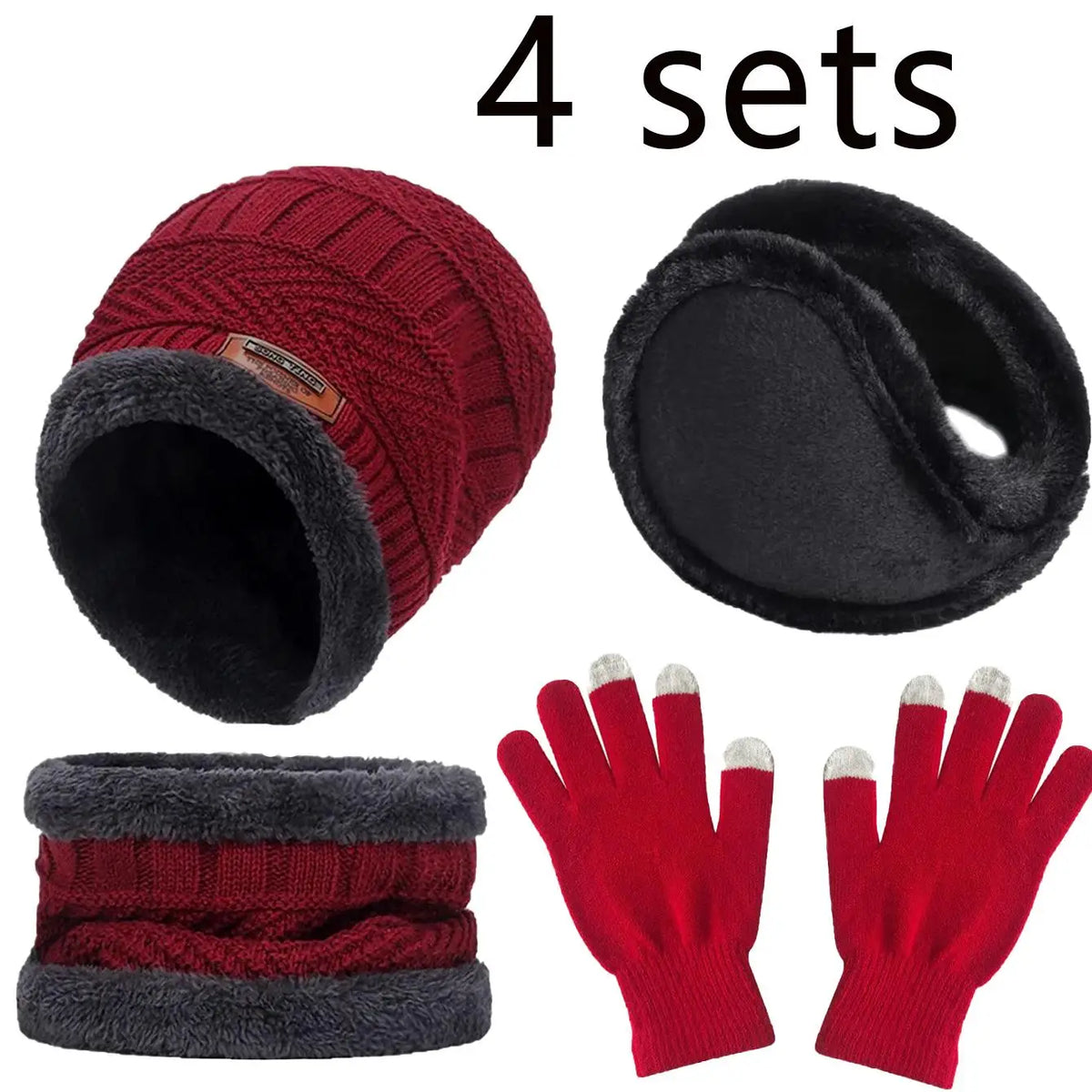 2/4pcs sets Winter Warm Velvet men Hat Scarf Gloves Set For men and women Girls Outdoor Riding Hat Beanies Neck Protection Scarf