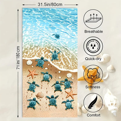 Oversized Microfiber Beach Towel — Sea Stars & Turtles Graphic
