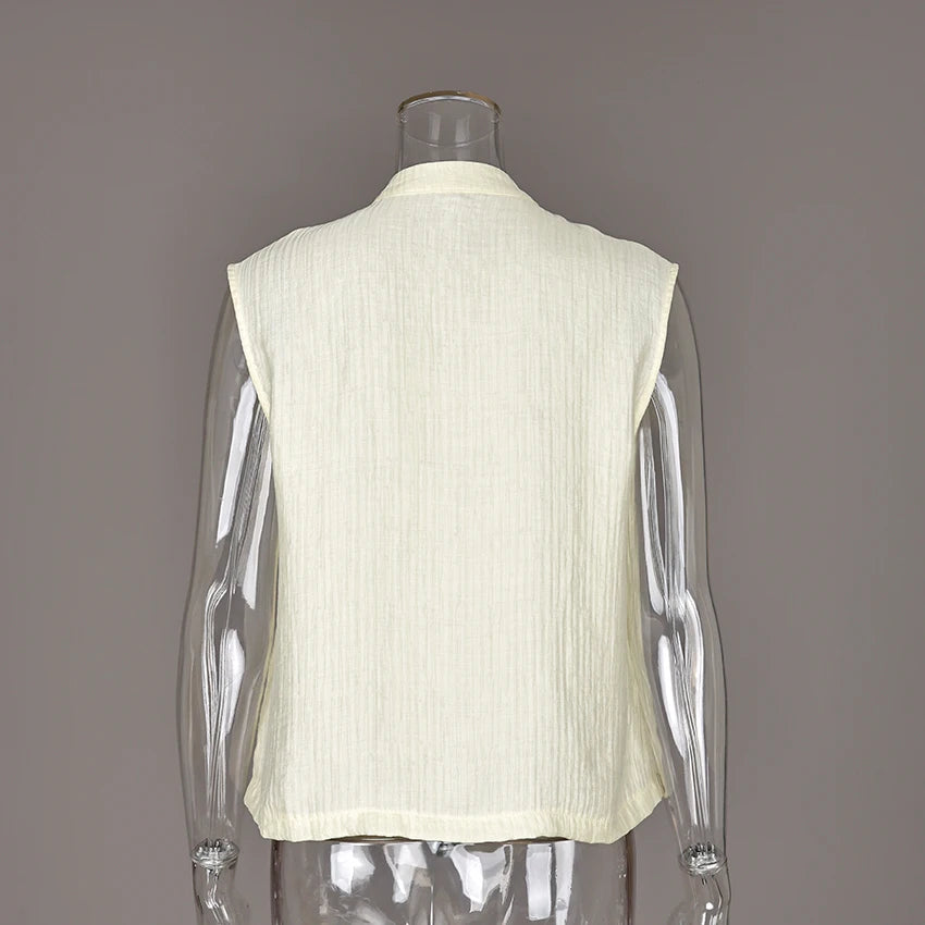 Linad Women's Vintage Chinese Knot Stand Collar Vest — Sleeveless Casual Tank Top