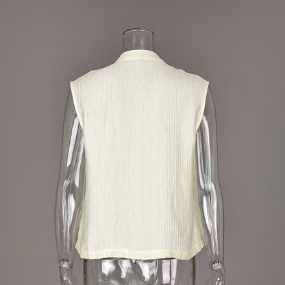 Linad Women's Vintage Chinese Knot Stand Collar Vest — Sleeveless Casual Tank Top