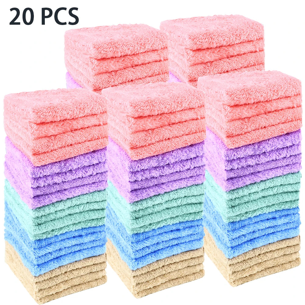 20-Piece Soft Absorbent Washcloths — Quick-Drying Square Towels