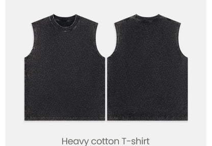 Men's Retro Washed Distressed Sleeveless Vest — 230g Pure Cotton Streetwear