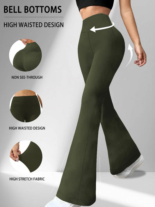 Pantalon évasé super doux pour femmes — Pantalon de yoga taille haute avec contrôle du ventre et bas cloche