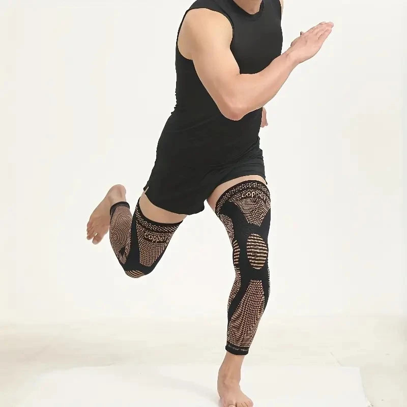 1pc/2pcs Copper Compression Knee Sleeves, Stretchable Full Leg Support Knit Fabric Knee Brace Breathable
