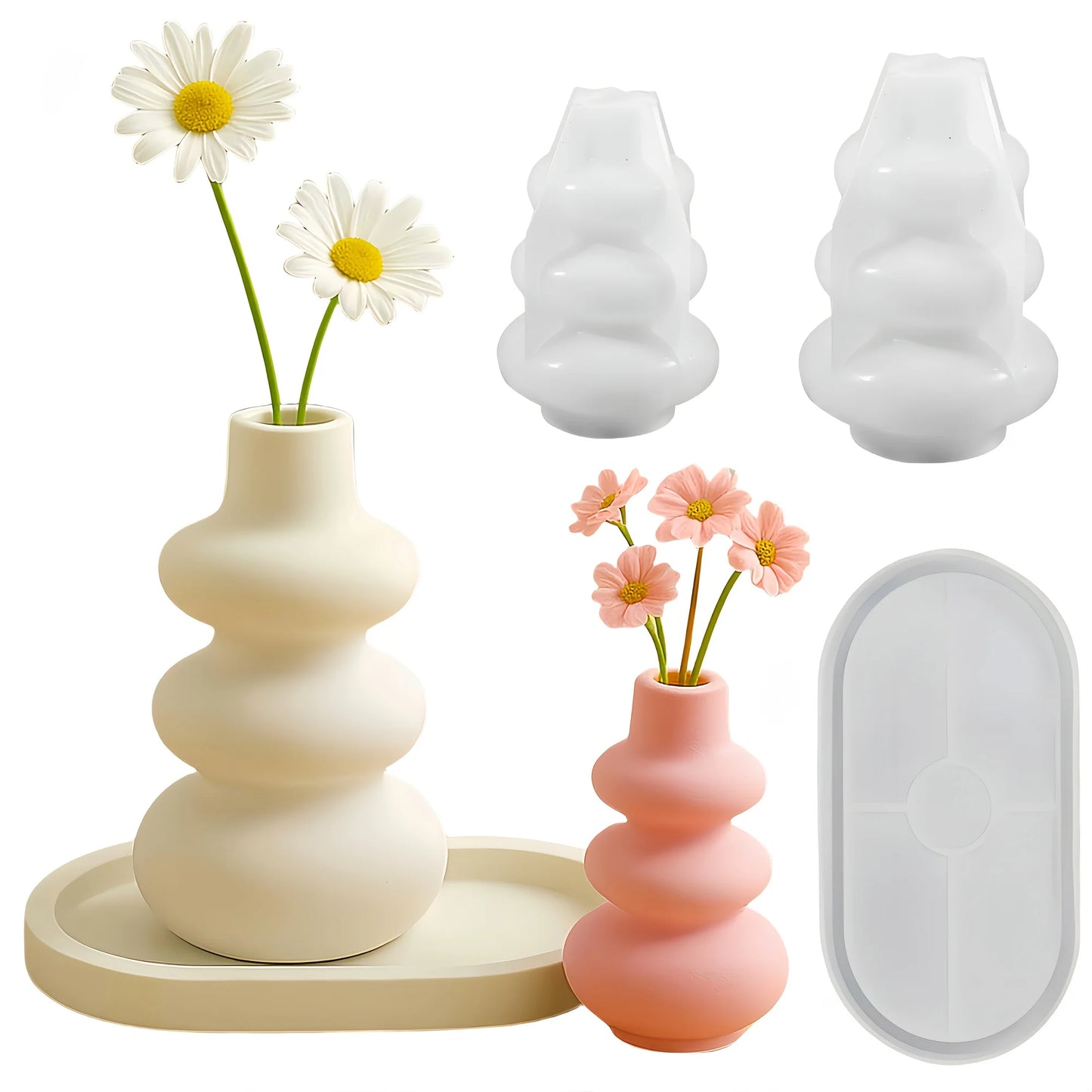 3pcs Vase Tray Silicone Mold, Plaster Vase Mold, Resin Silicone Mold, Suitable for Plaster, Microcement, Resin, etc. Handmade