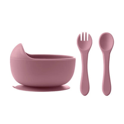 3-Piece Silicone Baby Feeding Bowl Set with Utensils