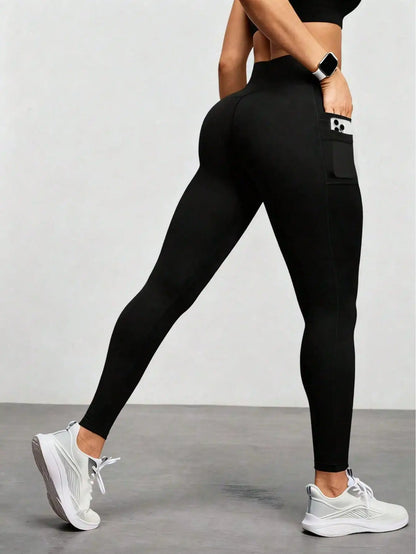 Women's High Waist Elastic Yoga Pants with Side Pockets — Casual Running Fitness Trousers