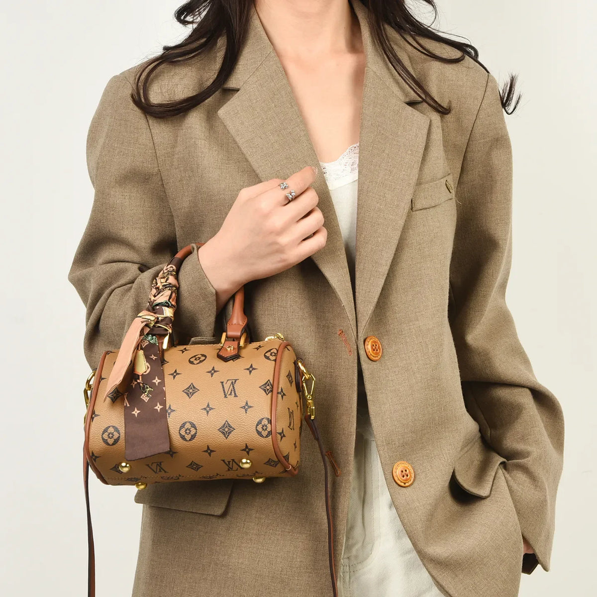 Retro Letter-Print Boston Bag, Trendy Shoulder Bag