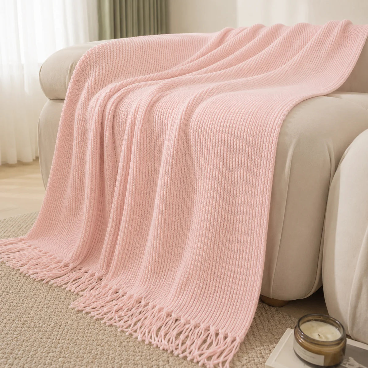 Burnt Orange Herringbone Knit Throw Blanket
