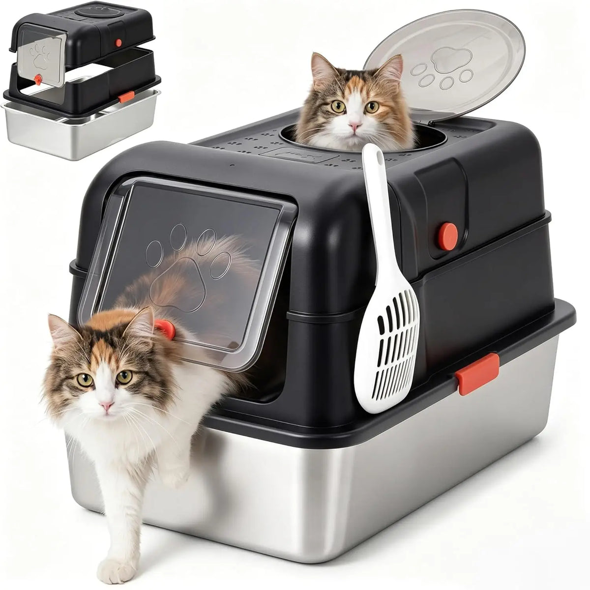 XL Metal Litter Box with Lid, Dog-Proof, High-Sided
