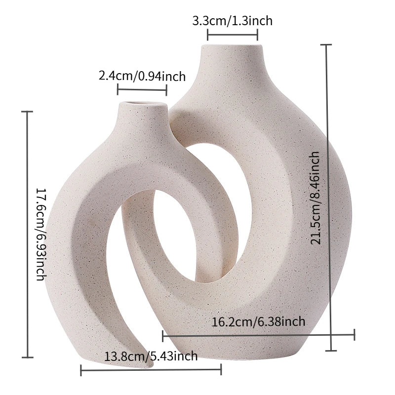 Modern Imitation Ceramic Vase Set of 2 Hollow Scandinavian Medieval Aesthetic Decorative Flower Vases for Home Decor
