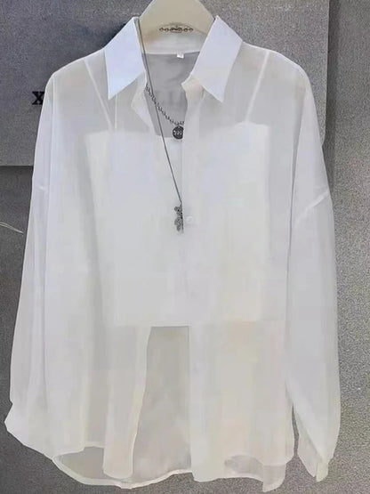Women's Plus Size Chiffon Blouse — Long Sleeve Button Shirt