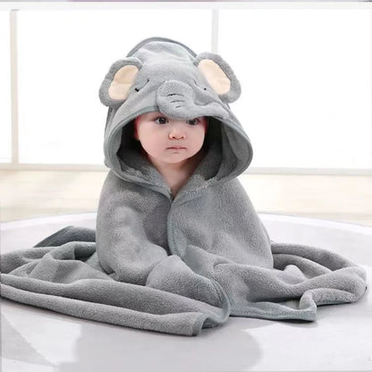 Gray Hooded Coral Fleece Bath Towel Blanket