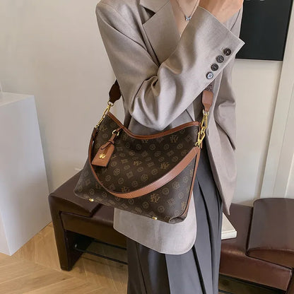 Beige Printed Commuter Tote, Large Capacity