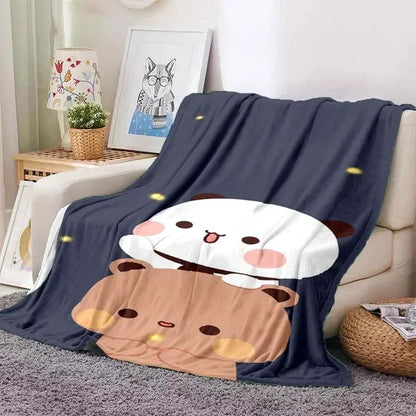 Cute Bubu and Dudu Series Blanket Cartoon Print Kids Warm Flannel Soft Comfortable Home Travel Blanket Bed Blanket Birthday Gift