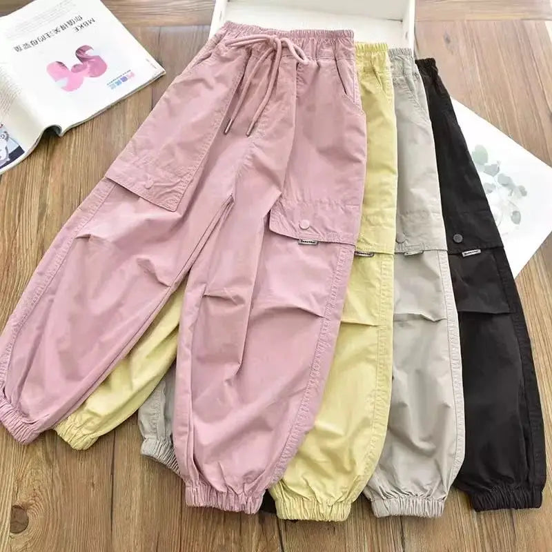 Spring Clothes Fashionable Kids Cargo Joggers Elastic Ankle Pants Casual Trousers Light Breathable Summer Trendy Outfit