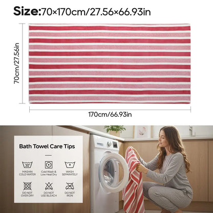 Oversized Striped Coral Fleece Bath Towel Ultra Soft Thickened Shower - Beach Towel