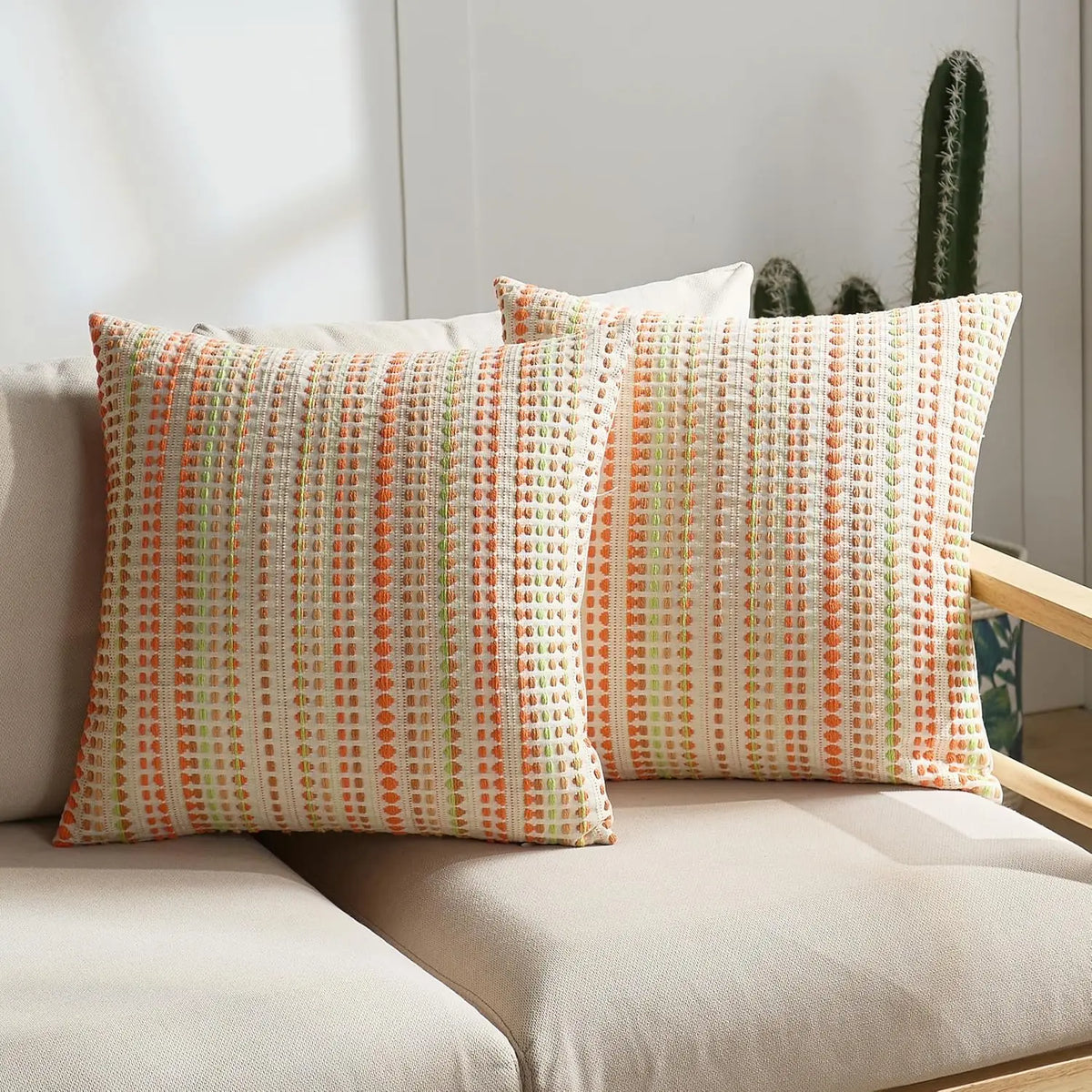 Blue Boho Striped Chenille and Linen Cushion Cover