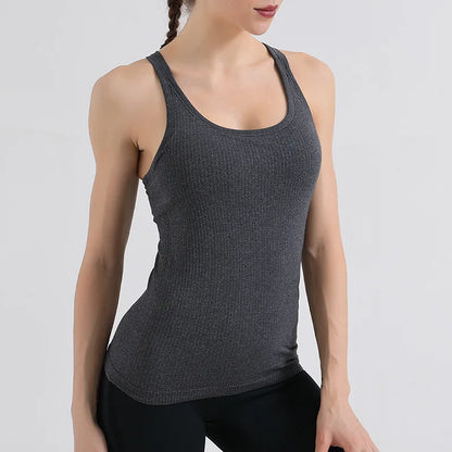 Women’s Yoga Vest Sports Bra — Chest Cushion Athletic Crop Top