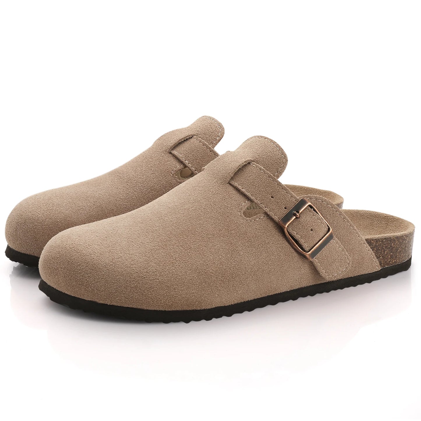 Men’s Suede Clogs — Soft Leather Cork Sandals with Arch Support