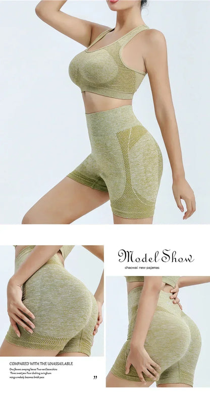 Women’s Seamless Yoga Set — Sports Bra, Shorts & Leggings